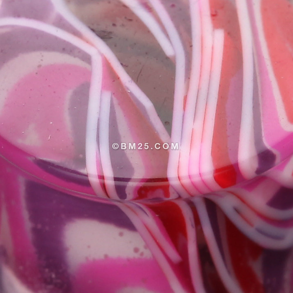 Detail View 3 of A Pair of Vibrant Marble Swirls Single Flared Ear Gauge Plug-Pink/Purple