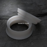 Detail View 4 of A Pair of Solid UV Smooth Flared Screw-Fit Ear Gauge Tunnel Plug-White