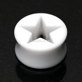 Detail View 1 of A Pair of Hollow Star Double Flared Ear Gauge Plug-White