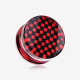 A Pair of Classic Checker Inlay Double Flared Ear Gauge Plug