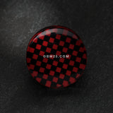Detail View 2 of A Pair of Classic Checker Inlay Double Flared Ear Gauge Plug-Red