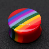 Detail View 1 of A Pair of Rainbow Stripe Double Flared Ear Gauge Plug-Rainbow/Multi-Color