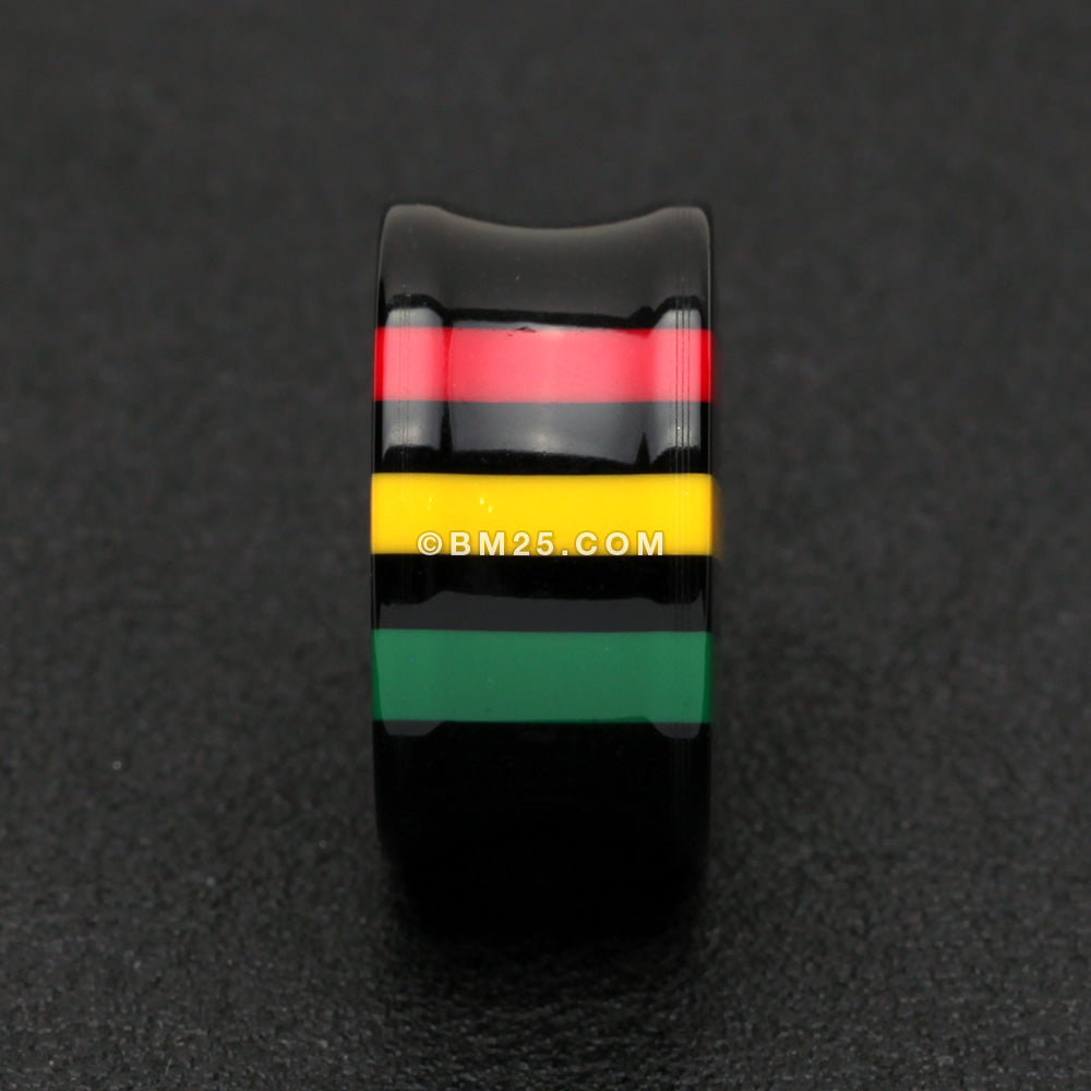 Detail View 3 of A Pair of Rasta Jamaican Stripe Double Flared Ear Gauge Plug-Rainbow/Multi-Color
