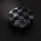 Detail View 1 of A Pair of Marble Checker Double Flared Ear Gauge Plug-Black