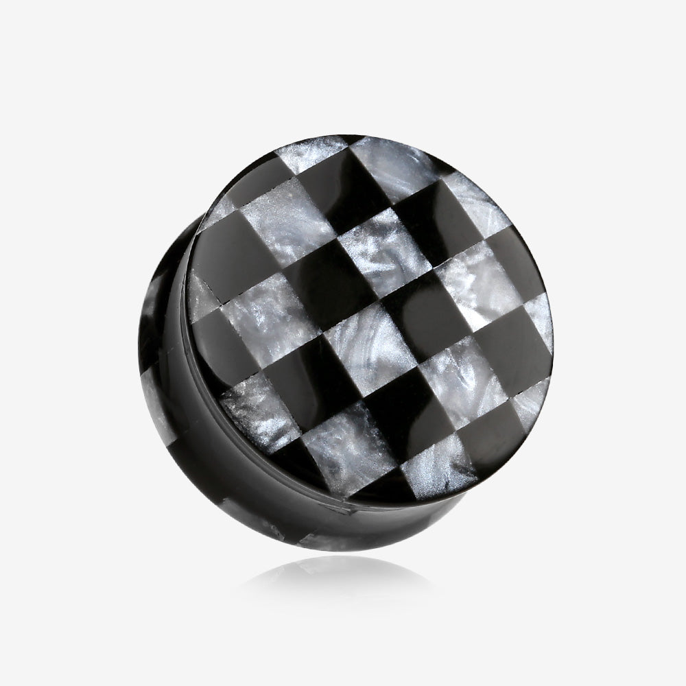 A Pair of Marble Checker Double Flared Ear Gauge Plug-Black