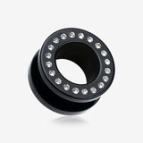 A Pair of Gems Encircle Screw-Fit Ear Gauge Tunnel Plug-Black/Clear