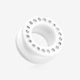 A Pair of Gems Encircle Screw-Fit Ear Gauge Tunnel Plug-White/Clear