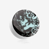 A Pair of Glow in the Dark Day of the Dead Girl Single Flared Ear Gauge Plug