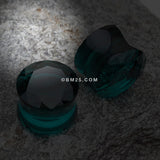Detail View 1 of A Pair of Faceted Pyrex Glass Gem Double Flared Ear Gauge Plug -Teal