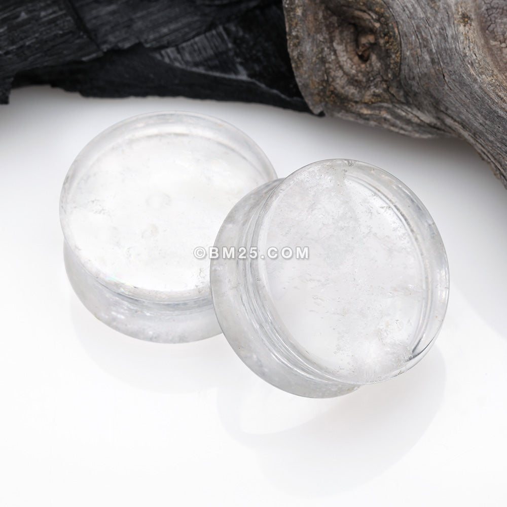 Detail View 1 of A Pair of Crystal Quartz Stone Double Flared Ear Gauge Plug
