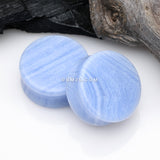 Detail View 1 of A Pair of Blue Lace Agate Stone Double Flared Ear Gauge Plug
