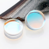 Detail View 1 of A Pair of Luminous Iridescent Flat Glass Double Flared Plug-Clear Gem/Aurora Borealis