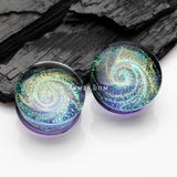 Detail View 1 of A Pair of Lavender Galaxy Milky Way Glass Double Flared Plug-Lavender/Rainbow