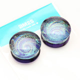 Detail View 3 of A Pair of Lavender Galaxy Milky Way Glass Double Flared Plug-Lavender/Rainbow
