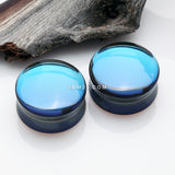 Detail View 1 of A Pair of Midnight Moon Iridescent Glass Double Flared Ear Gauge Plug