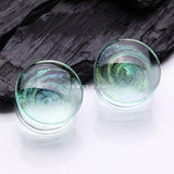Detail View 1 of A Pair of Aurora Galaxy Milky Way Glass Double Flared Plug-Clear Gem/Aurora Borealis