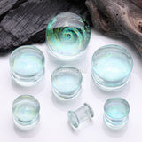 Detail View 2 of A Pair of Aurora Galaxy Milky Way Glass Double Flared Plug-Clear Gem/Aurora Borealis