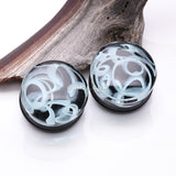 Detail View 1 of A Pair of Deco Art Swirlesque Glass Double Flared Plug-Black/White