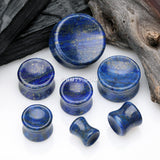 Detail View 2 of A Pair of Lapis Lazuli Concave Stone Double Flared Ear Gauge Plug