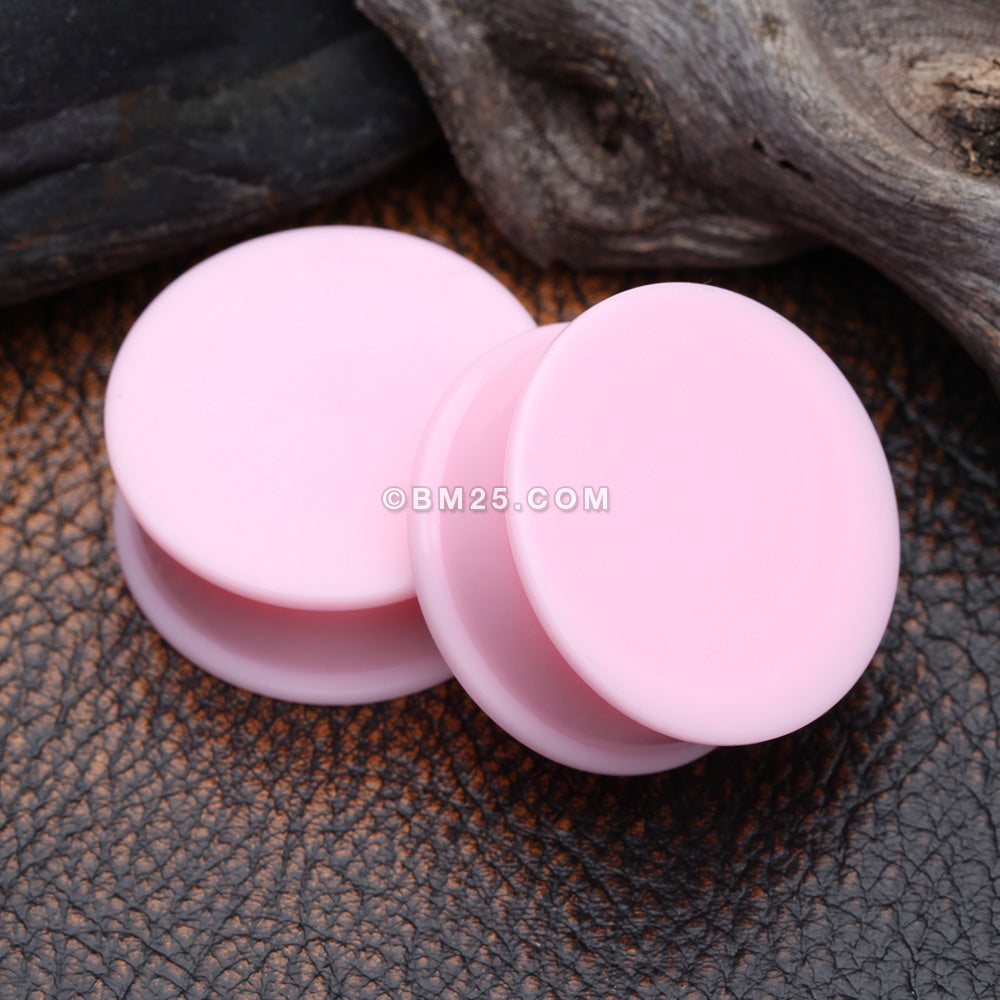 Detail View 1 of A Pair Of Soft Pastel Silicone Double Flared Plug-Pink