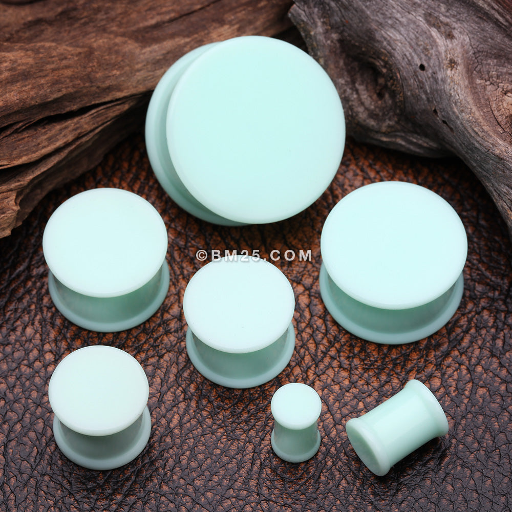Detail View 2 of A Pair Of Soft Pastel Silicone Double Flared Plug-Mint Green