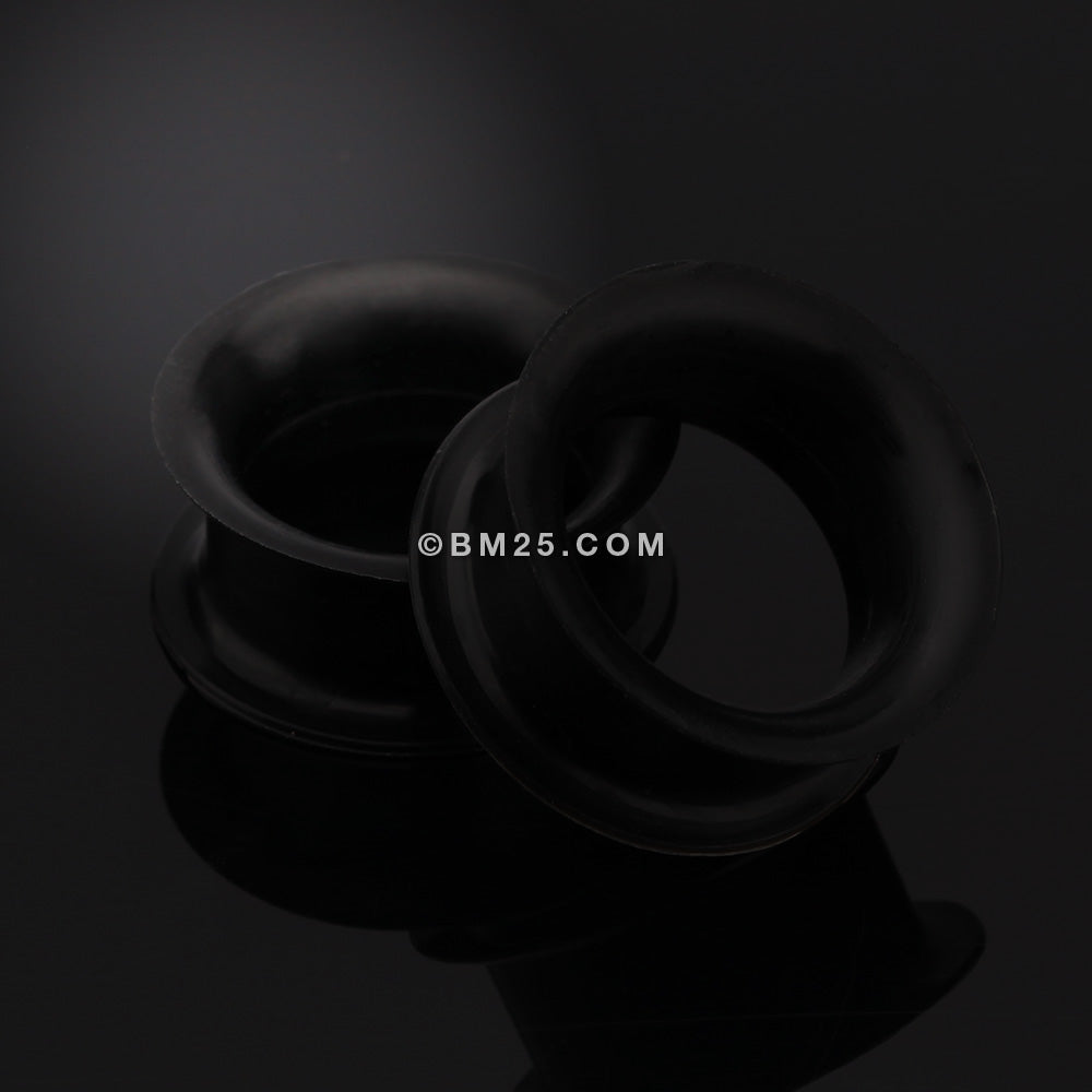 Detail View 1 of A Pair of Ultra Thin Flexible Silicone Ear Skin Double Flared Tunnel Plug-Black