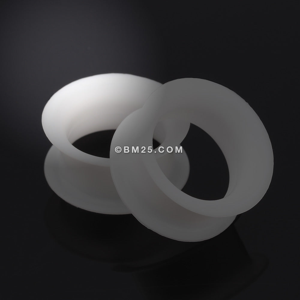 Detail View 1 of A Pair of Ultra Thin Flexible Silicone Ear Skin Double Flared Tunnel Plug-White