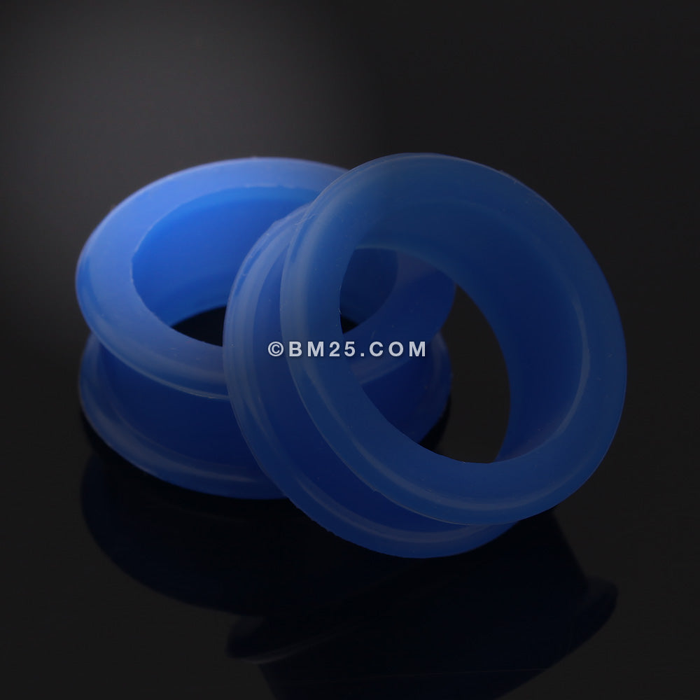 Detail View 1 of A Pair of Flexible Silicone Double Flared Ear Gauge Tunnel Plug-Blue