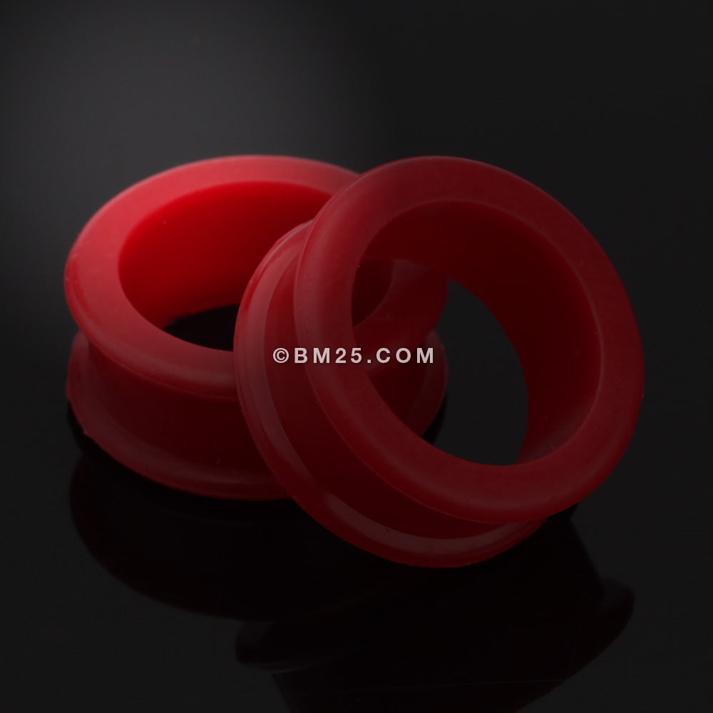 Detail View 1 of A Pair of Flexible Silicone Double Flared Ear Gauge Tunnel Plug-Red