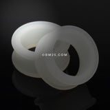 Detail View 1 of A Pair of Glow in the Dark Silicone Double Flared Ear Gauge Tunnel Plug-Clear Gem/White