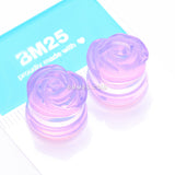 Detail View 3 of A Pair of Rose Blossom Lavender Glass Double Flared Plug