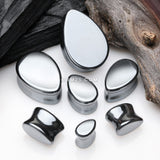 Detail View 2 of A Pair of Hematite Stone Teardrop Double Flared Ear Gauge Plug