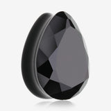 A Pair of Gemstone Cut Faceted Single Side Glass Double Flared Tear Drop Plug-Black
