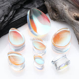 Detail View 2 of A Pair of Luminous Iridescent Teardrop Glass Double Flared Plug-Clear Gem/Aurora Borealis