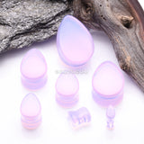 Detail View 2 of A Pair of Teardrop Lavender Translucent Glass Double Flared Ear Gauge Plug