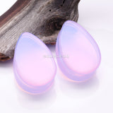 Detail View 1 of A Pair of Teardrop Lavender Translucent Glass Double Flared Ear Gauge Plug