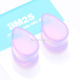 Detail View 3 of A Pair of Teardrop Lavender Translucent Glass Double Flared Ear Gauge Plug