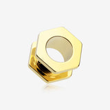 A Pair of Gold PVD Hexa Bolt Screw-Fit Steel Ear Gauge Tunnel Plug
