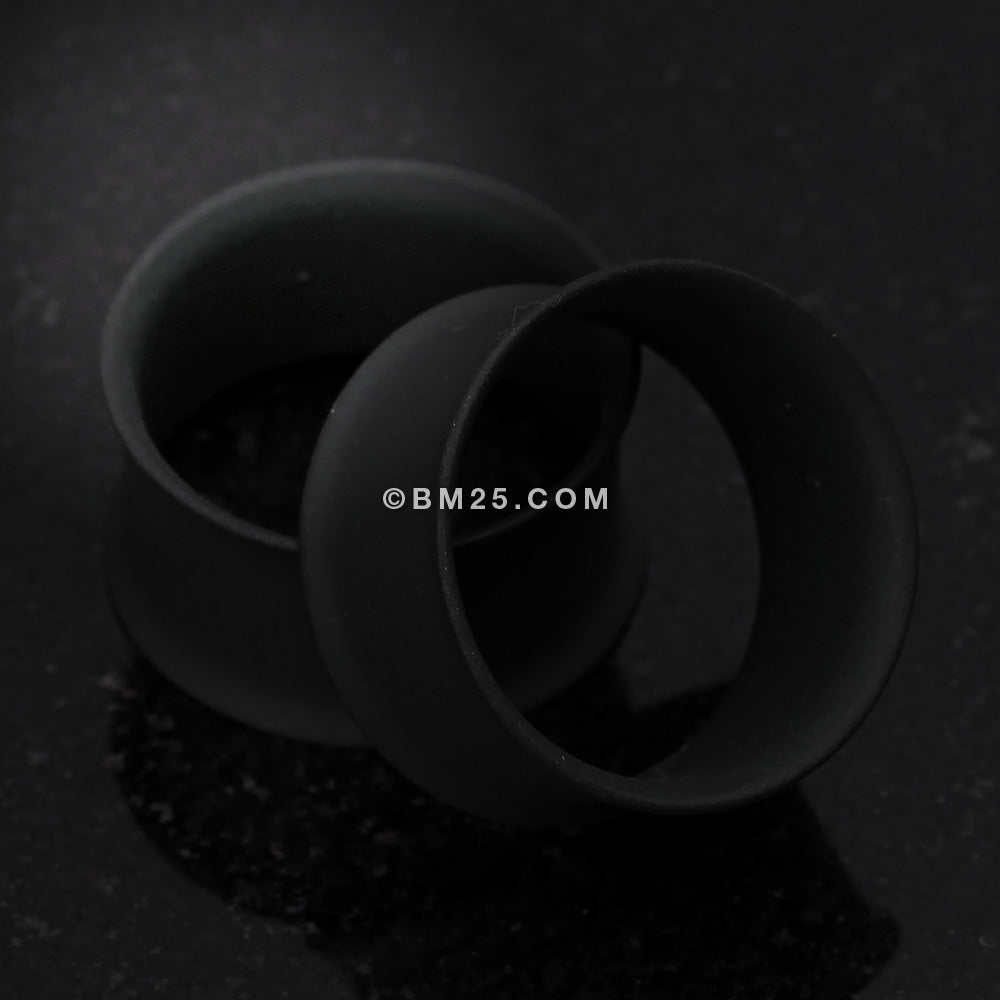 Detail View 1 of A Pair of Matte Black Steel Double Flared Ear Gauge Tunnel Plug-Black