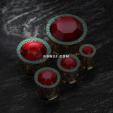 Detail View 4 of A Pair of Golden Sparkle Turquoise Ear Gauge Plug-Turquoise/Red