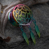Detail View 2 of A Pair of Rainbow Dreamcatcher Feather Dangle Ear Gauge Plug-Rainbow