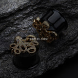 Detail View 2 of A Pair of Golden Evil Octopus Ear Gauge Tunnel Plug-Black/Clear
