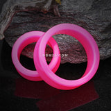 Detail View 1 of A Pair of Supersize Neon Colored UV Acrylic Double Flared Ear Gauge Tunnel Plug -Pink