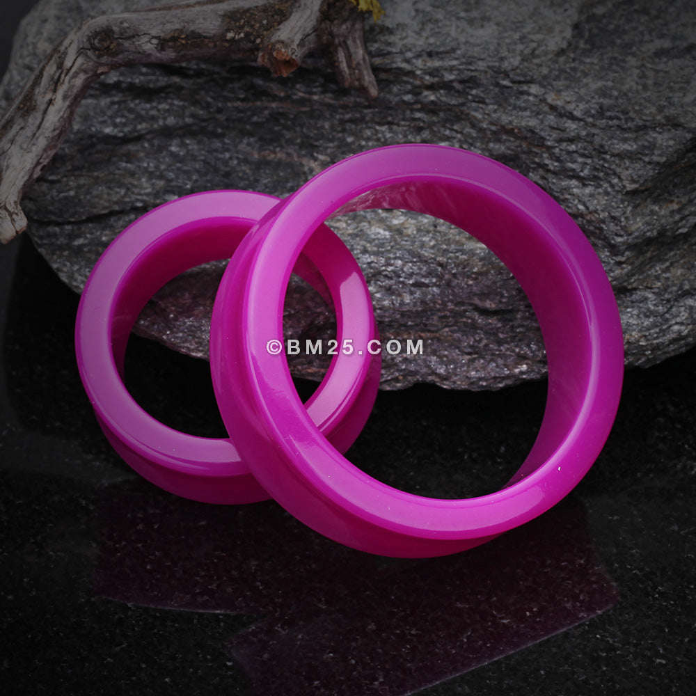 Detail View 1 of A Pair of Supersize Neon Colored UV Acrylic Double Flared Ear Gauge Tunnel Plug -Purple