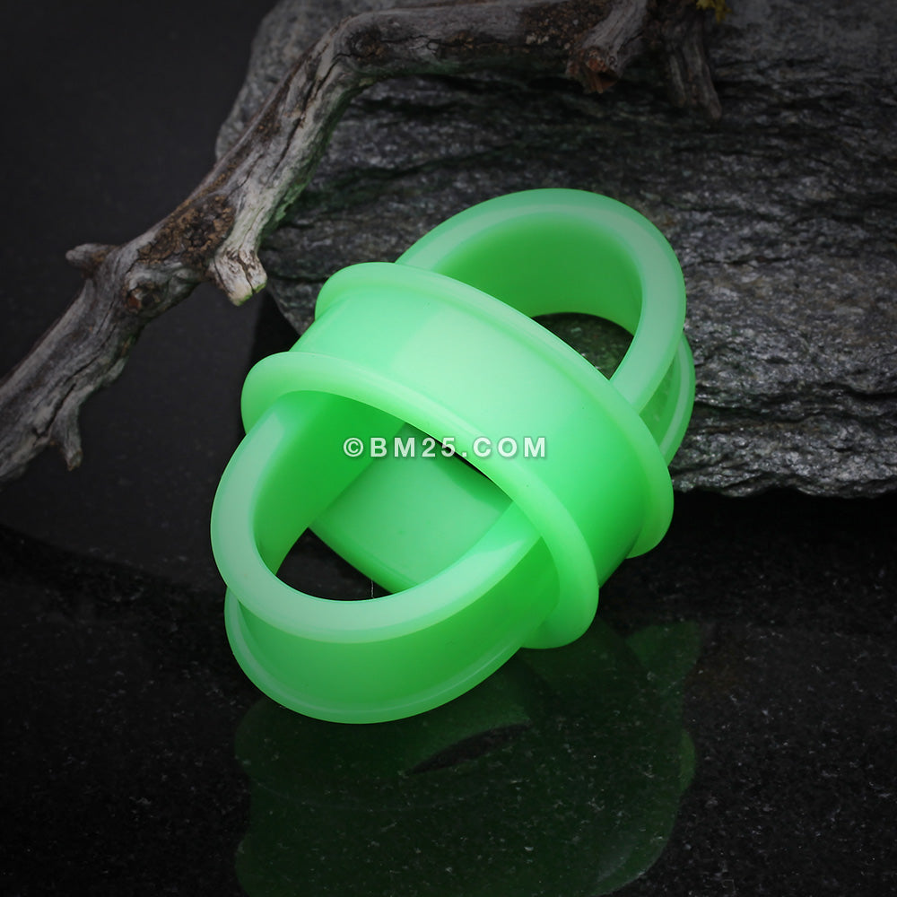 Detail View 2 of A Pair of Flexible Silicone Double Flared Ear Gauge Tunnel Plug-Green
