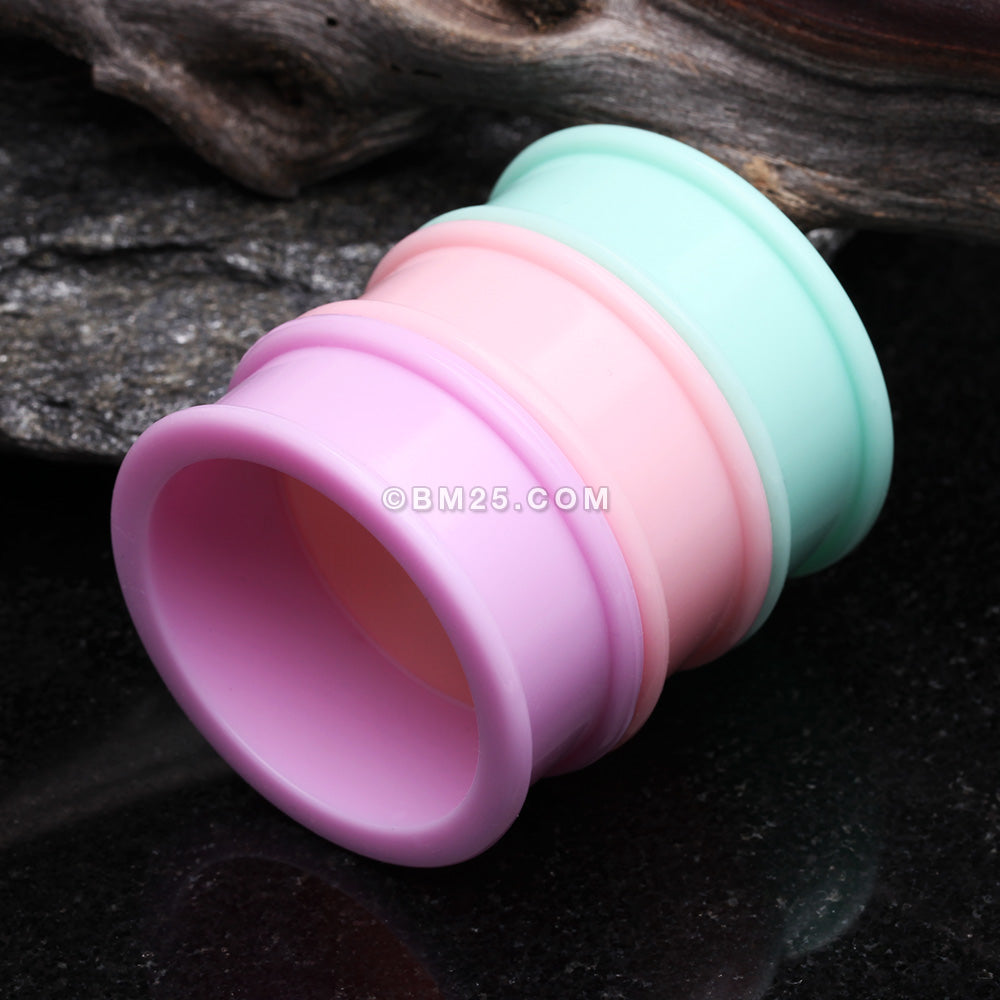Detail View 3 of A Pair Of Supersize Soft Pastel Silicone Double Flared Tunnel Plug-Pastel Purple