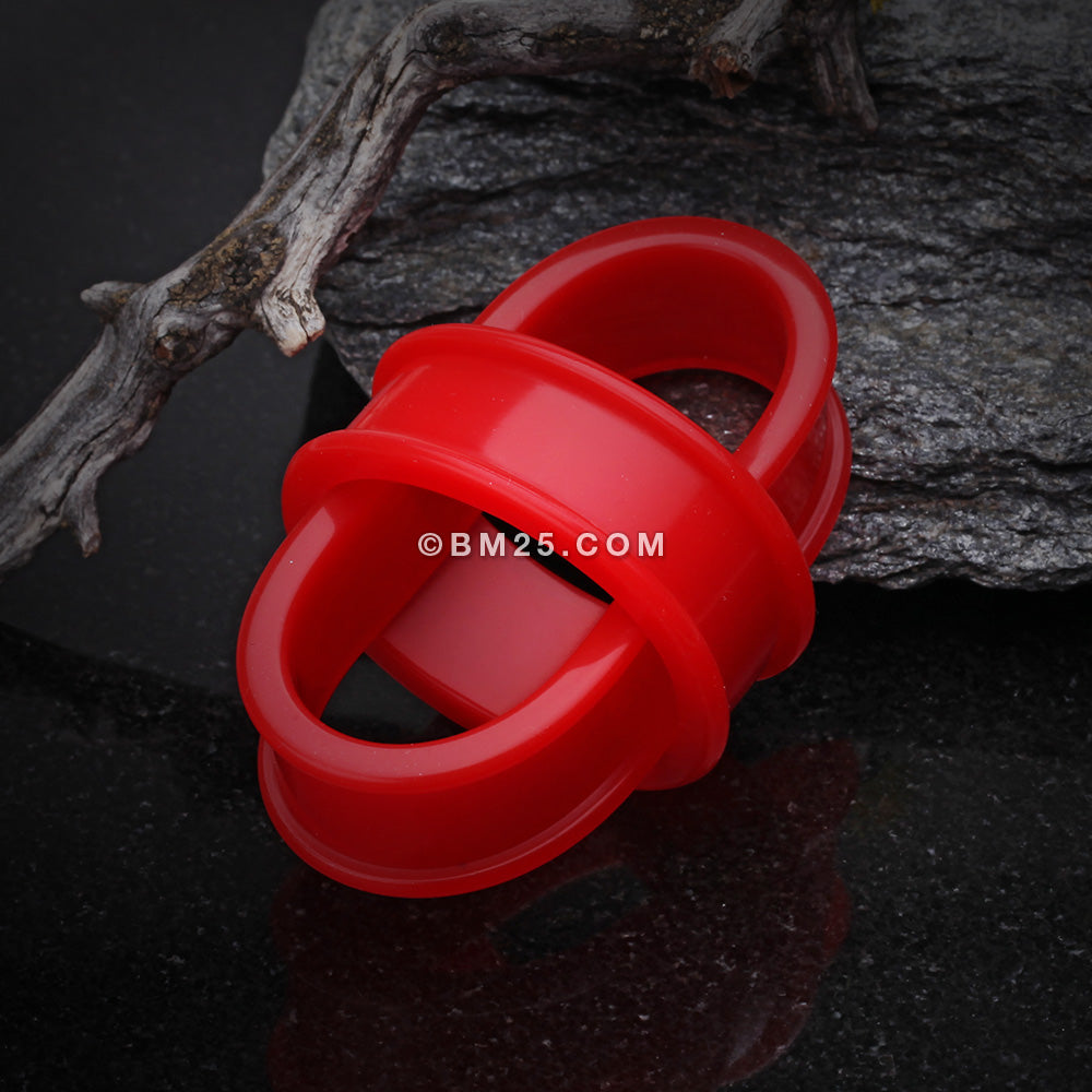 Detail View 2 of A Pair of Flexible Silicone Double Flared Ear Gauge Tunnel Plug-Red