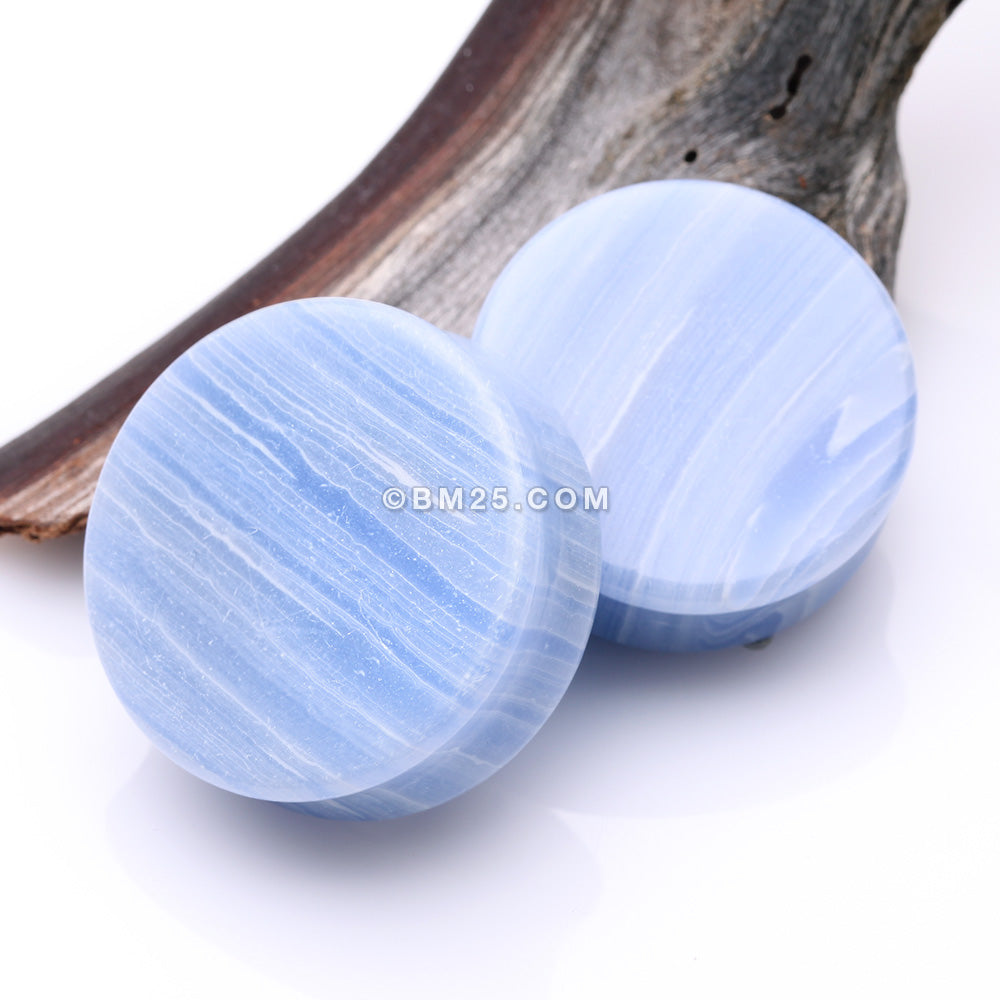 Detail View 4 of A Pair of Blue Lace Agate Stone Double Flared Ear Gauge Plug