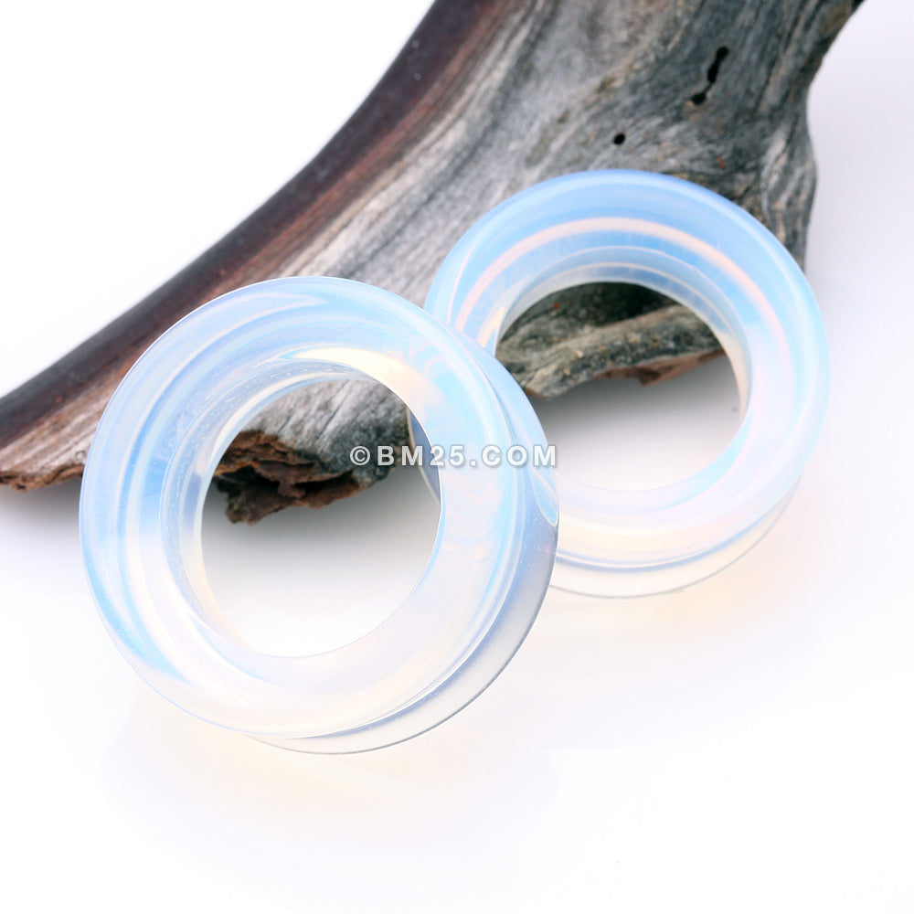 Detail View 4 of A Pair of Opalite Stone Double Flared Eyelet Plug-Clear Gem/White