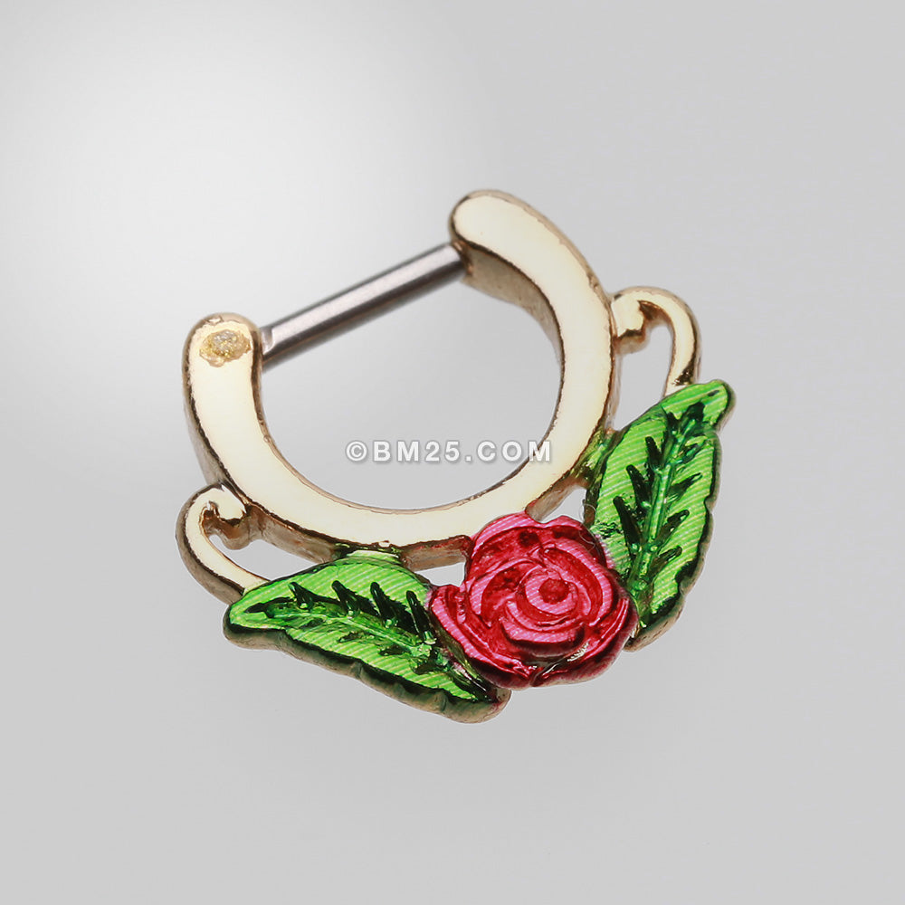 Detail View 2 of Golden Rose Blossom Icon Septum Clicker-Green/Red